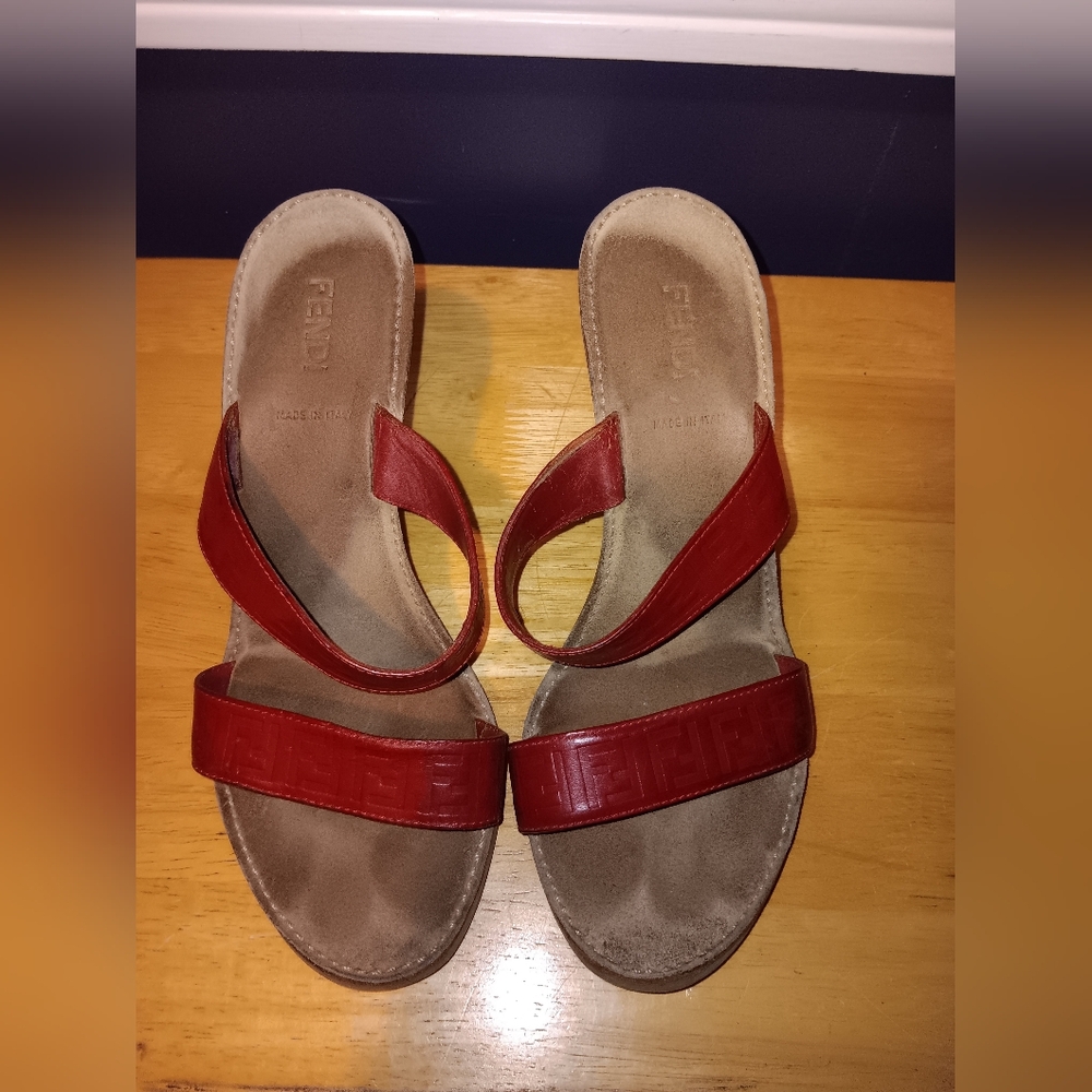 Fendi FF Leather And Wood Beach Heels Size 38